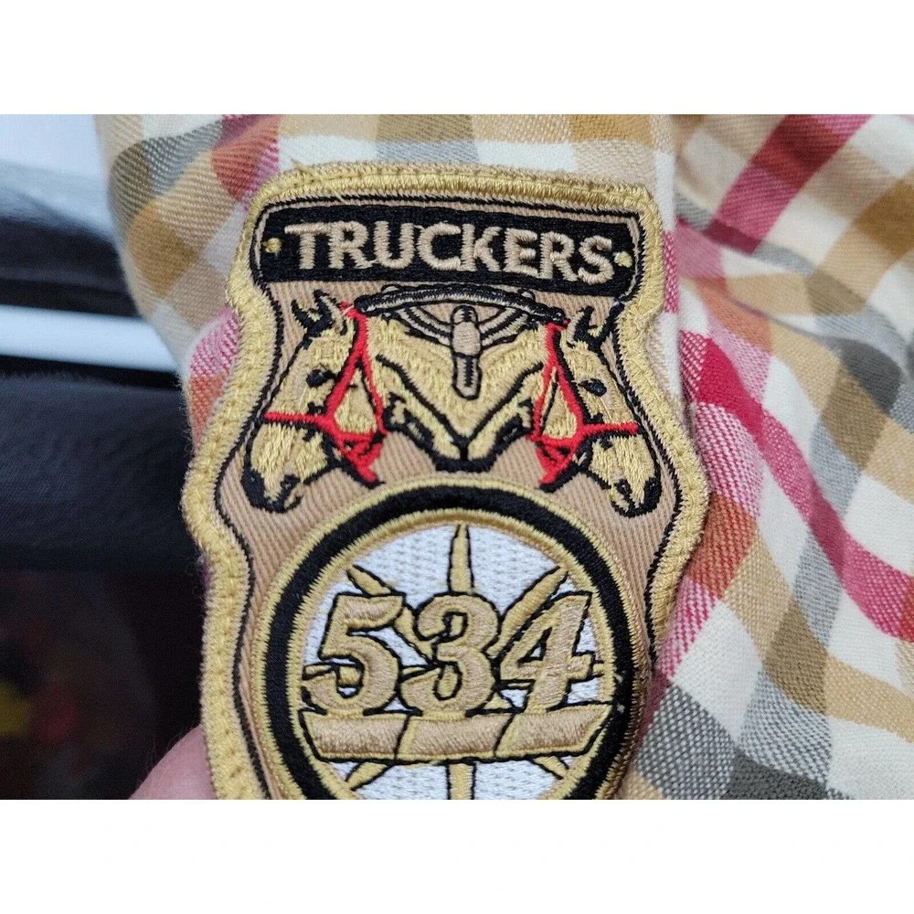 Portal Truckers Road Dogs On Hogs Men's 2XL‎ Flannel Long Sleeve Plaid Shirt